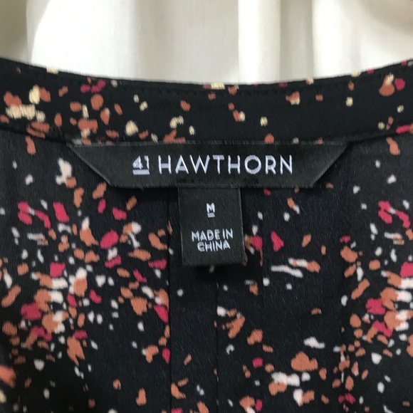 Hawthorn size M Black Print Blouse Metallic gold terra cotta brown magenta - Picture 2 of 6